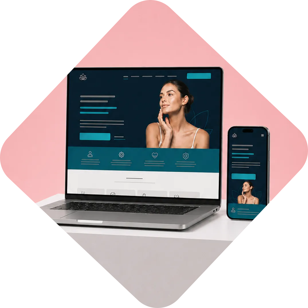 Website responsivo apresentado em notebook e smartphone